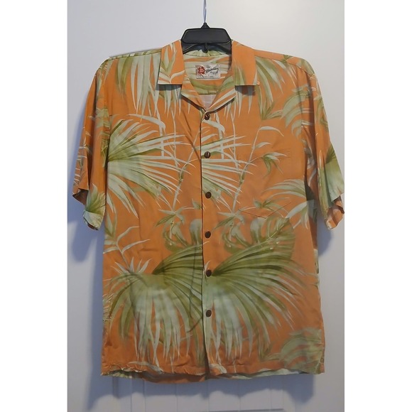 Hilo Hattie Other - Hilo Hattie Hawaiian Shirt Mens Medium Orange Green Palm Leaf Rayon Made in USA